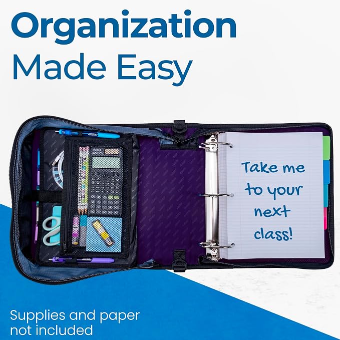 Case-it Zipper Binder | 3-Inch O-Rings | 600-Sheet | D-146 Purple Eclipse | Mighty Zip Tab, 5-Subject Expanding File Folder, Multiple Pockets, Storage Organizer, Shoulder Strap, School & Office