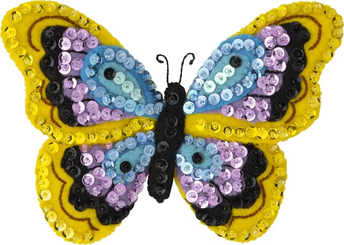 Bucilla Felt Applique 6 Piece Ornament Making Kit, Butterfly Garden, Perfect for DIY Arts and Crafts, 89488E