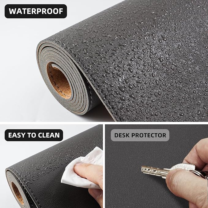 AFIING Cork Desk Mat 47" x 23.6", Dual-Sided Natural Cork & PU Leather Desk Pad, Non-Slip Waterproof Large Mouse Pad for Office, Home & Gaming (Dark Grey)