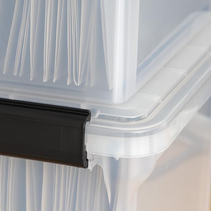 IRIS USA WeatherPro File Box Organizer, Letter/Legal, 32 Qt. Clear | Protect files and paperwork with a durable design featuring secure closure and convenient organization