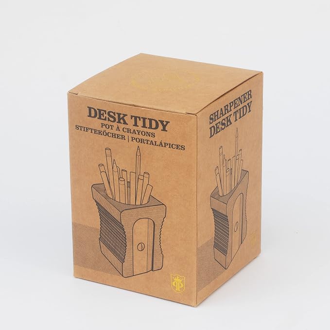 Suck UK Pen Holder - Wooden Pencil Sharpener - Stationary Organiser - Desk Tidy - Quirky Office Desk Accessories - Funny Pencil Pot Novelty Pen Holder - Vintage Teacher Gifts For Men - Light