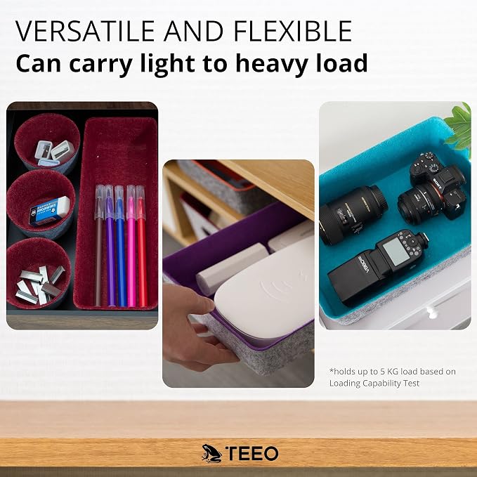 Teeo - Desk Tray Organizer - Makeup Organizer Drawers Storage - Home Office Cosmetic Bins Dividers Box Closet Compartment - Pack of 7, Burgundy