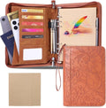 A5 Binder 6 Ring with Zipper, Portable Planner for Travel & Study | Faux leather A5 planner with detachable 6 rings, lined pages, pouches, card slots and pen holder for daily use.