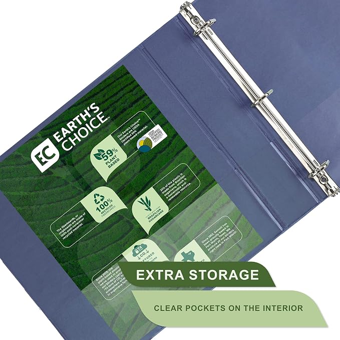 Samsill Plant-Based 1.5 Inch Durable D-Ring, View Binder, Eco-Friendly, USDA Certified Biobased, Single, Indigo