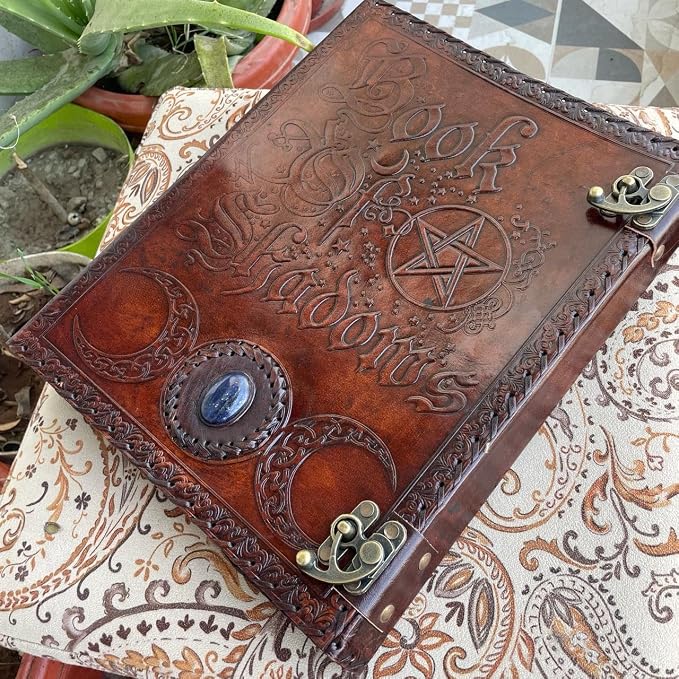 Personalized Leather Ring Binder, Portfolio for Men, 3 Ring with 1 Inch Ring Leather Binder, Customized Book of Shadow, Home, School and Office Supplies Folder Organizer (Brown, No Engraving)