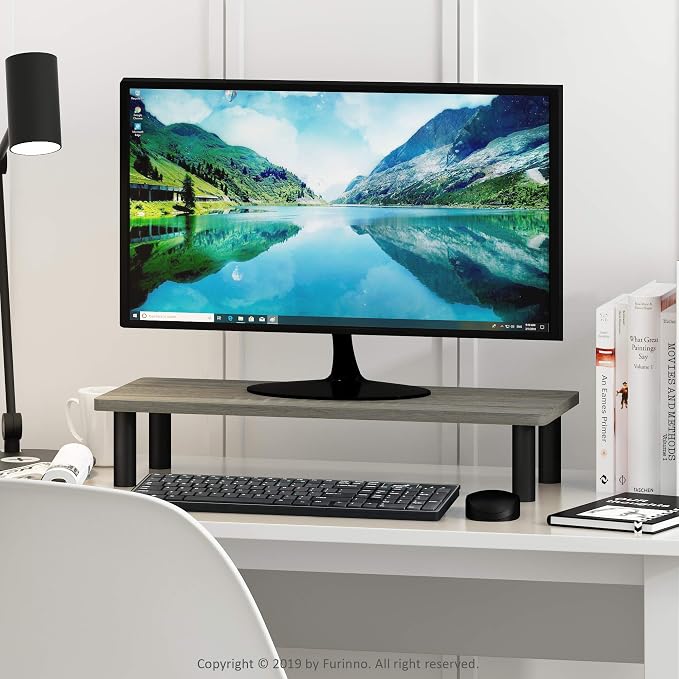 Furinno TURN-N-TUBE Monitor Stand Riser, 23.6" Wide Rectangle Monitor Riser, Laptop Stand for Desk, Office Desktop Accessories Organizers, Toolless Assembly, For Study Room, Dorm, French Oak