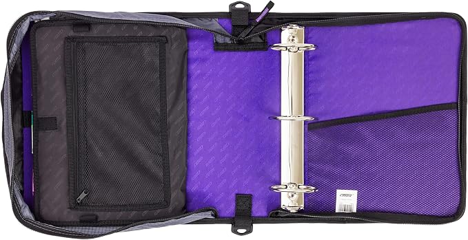 Case-it School Zipper Binder | 3" O-Rings | 600-Sheet | D-146 Purple Haze | Mighty Zip Tab, 5-Subject Expanding File Folder, Multiple Pockets, Storage Organizer, Shoulder Strap, Office