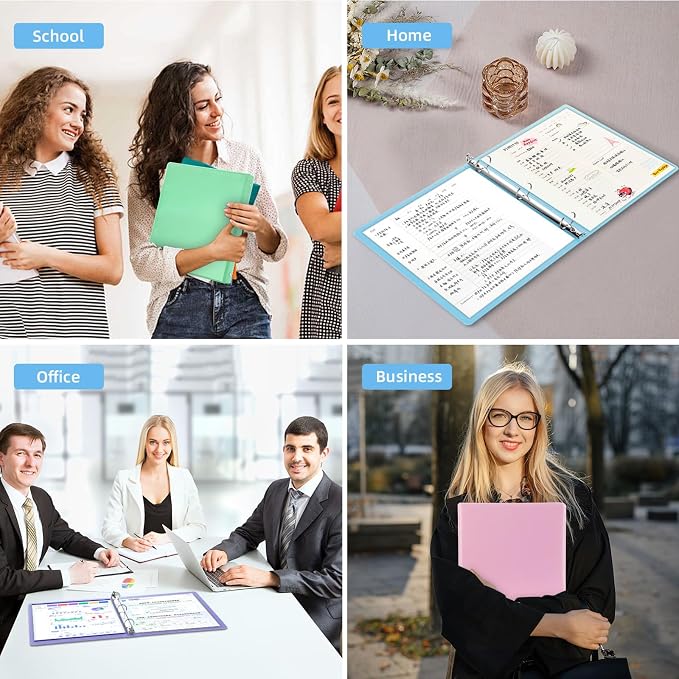 2 inch Binder 3 Ring, 4 Pack View Binder with 2 Pockets,PVC-Free,Customizable Clear View Cover for 8.5 x 11'' Letter Size Papers，Holds 450 Sheets, Round Ring