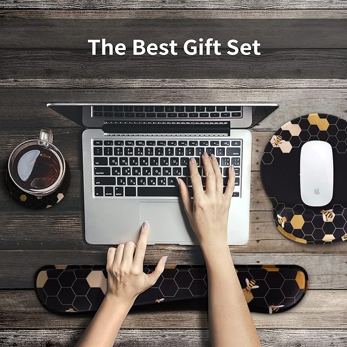 iCasso Honeycomb Mousepad 35.4"x15.7", Desk Protector for Workspace | Travel Mousepad Set with Keyboard Wrist Rest, Stylish Ergonomic Desk Pad for Computer Vanity Office Workspace Area