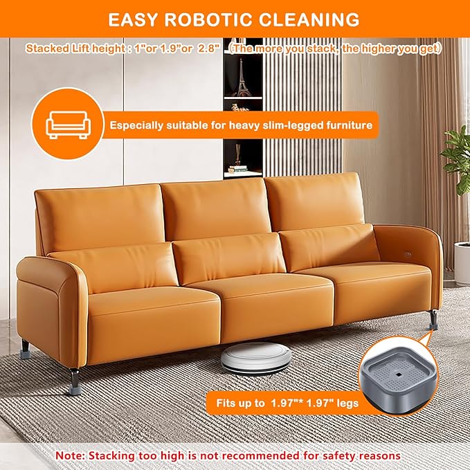 shouwuhho 9 Pack Furniture Risers Adjustable Bed Risers Heavy Duty Lifts Height 1", Square Stackable Bed Risers 1, 2 or 3 Inch for Desk Leg Table Couch Sofa Chair Bed Frame Legs Dorm, Gray