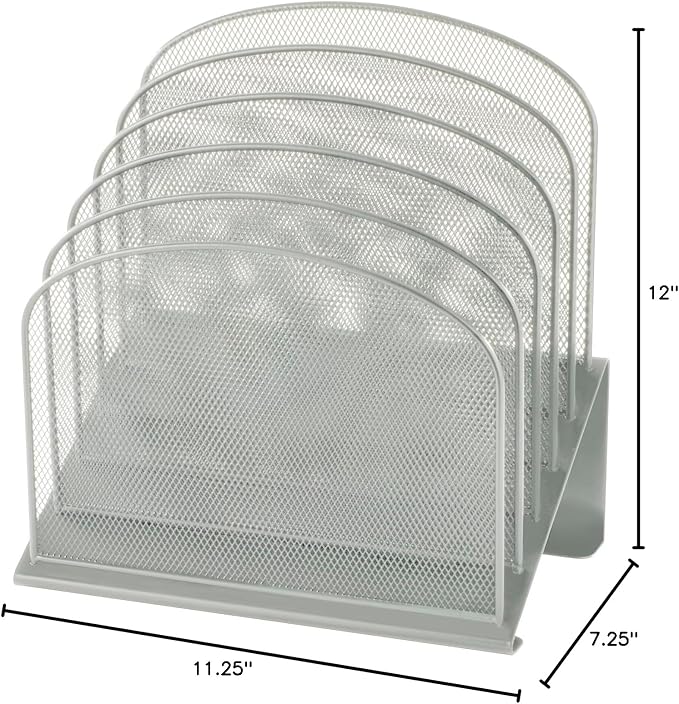 Safco Onyx Desk Organizer with 5 Vertical Sections, File Organizer for Home, Office, Classroom & More, Steel Mesh Construction, Silver
