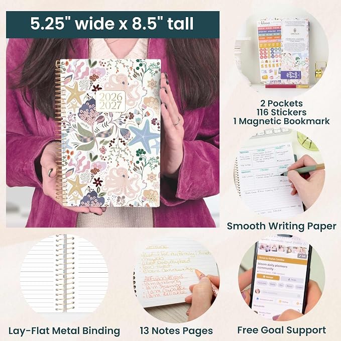 bloom daily planners 2026-2027 Planner - Academic Year (July 2026 - July 2027) Monthly & Weekly Soft Cover Planner for Women - 13 Month Calendar Agenda Book with Stickers - 5.5" x 8.25" - Seaside Whimsy