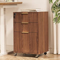 3 Drawers Fluted Mobile File Cabinet with Lock, Rolling File Cabinet Printer Stand Table, Under Desk Wooden Filing Cabinets for Home Office Essentials Storage Organization Furniture Letters/A4(Walnut)