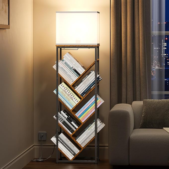 Cutogxon Tree Bookshelf with Light - 8 Tier Floor Standing Tree Bookshelf for Hardcover Books Three Types of Light