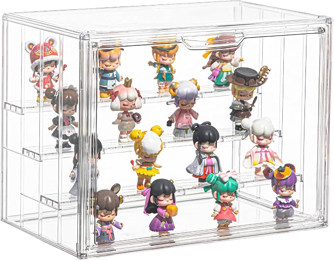 4 Layer Stackable Acrylic Figure Case for Collectibles Display Box,1 Pack | Removable Adjustable Partitions & Magnetic Door,Interlocking Stable Design,Dustproof Cover for Figurine Storage