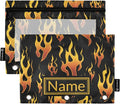 Custom Yellow Orange Fire Flames Pencil Pouch for 3 Ring Binder, 2 Pack Personalized Name Waterproof Pencil Bags Clear Window Pencil Case School Office Supplies