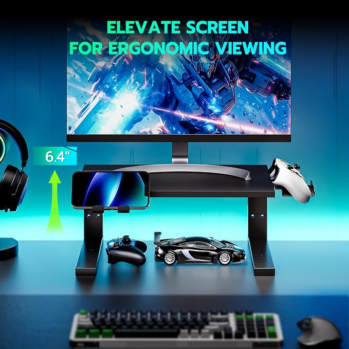 ARES WING Clamp-On 15" 3-in-1 Heavy Duty Desk Shelf Extender Black | Phone Headset holder Clamp Desk Extender Shelf,Desktop Organizer for Gaming and Office Accessories