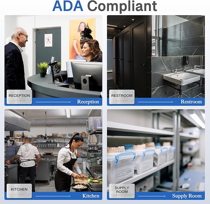 SUPPLY ROOM Signs with Raised Text & Grade 2 Braille, Brushed Aluminum/Silver Finish Easy Install with Double-Sided Tape, ADA Compliant Office Door Sign