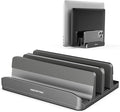 AboveTEK Vertical Laptop Stand, 3 Slots Aluminum Desk Laptop Holder & Laptop Docking Station Stand for MacBook, Tablet, Phone - Universal Fit (Up to 17.3") - Heavy Duty Polished, Anti Slide - Grey