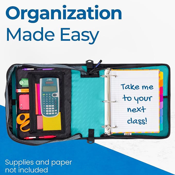 Case-it School Zipper Binder | 3-Inch O-Rings | 600-Sheet | D-146 Spearmint | Mighty Zip Tab, 5-Color Tab Expanding File Folder, Multiple Pockets, Shoulder Strap, 6-Pack, Office
