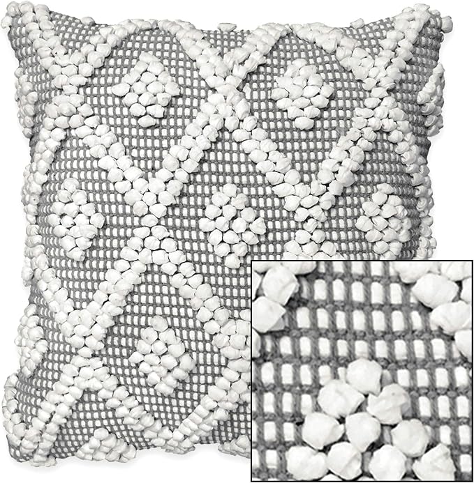 Lush Decor Adelyn Decorative Throw Pillow Cover, 20" W x 20" L, Gray - Square Pillow - Gray Diamond Pillow - Textured Pillows - Hygge Decor - Farmhouse Throw Pillows For Bed, Couch, Or Chair