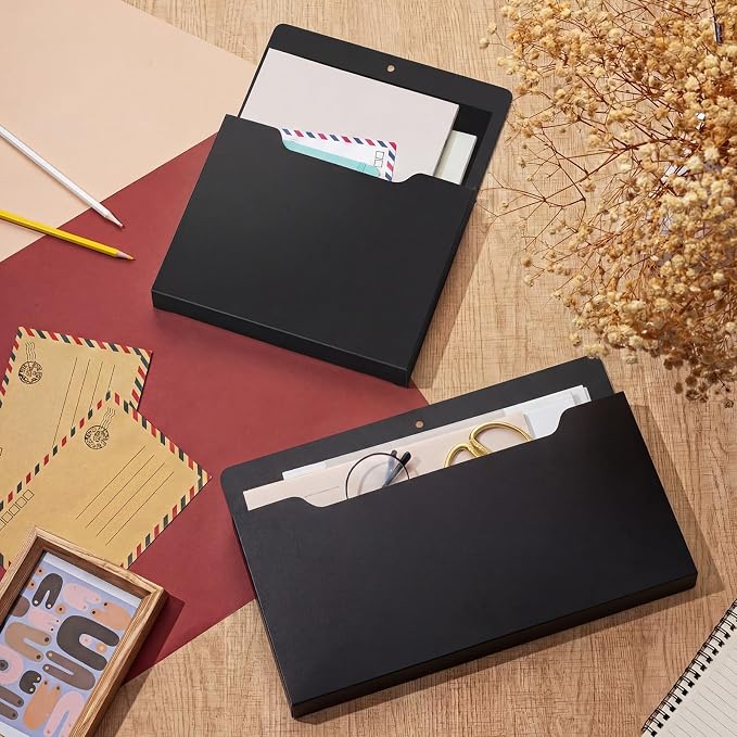 Feifeiya 2 Pcs Magnetic File Folder Wall Hanging Holder Large Pocket Paper Magazine Mail Organizer for Refrigerator Classroom Locker Whiteboard(Mixed,Black,13.8 x 8.3 Inches,12.2 x 9.4 Inches)