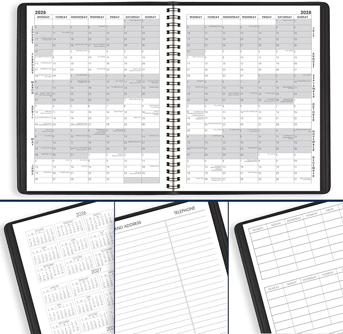 AT-A-GLANCE Planner 2026-2027 Monthly Academic 18-Month July-December Calendar Notebook, 7" x 8-3/4", Black (7012705)