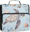 3 Ring Zipper Binder Watercolor Sea Turtle Binder Organizer Portfolio with File and Shoulder Strap & Handle Large Capacity File Folder
