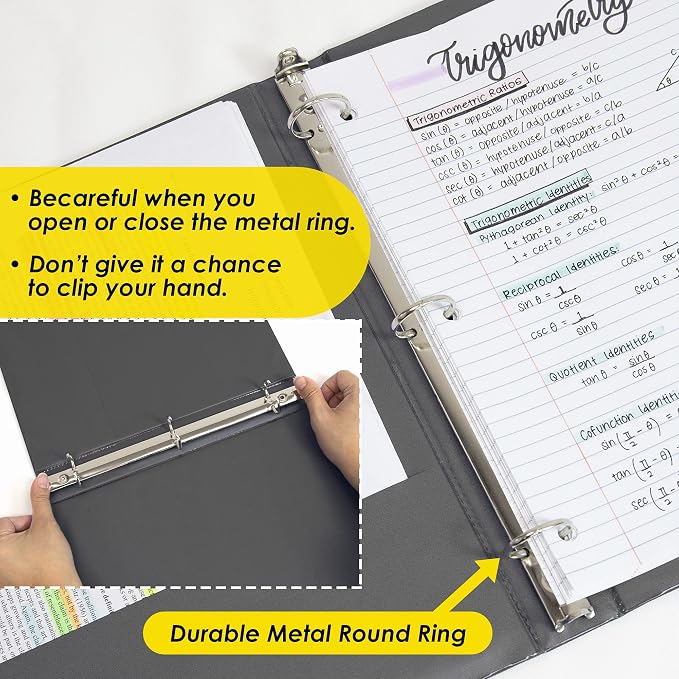 BAZIC Products 1" Black 3-Ring Binder, Round Ring, 2 Pockets, 4-Pack | round rings, 1 in Black 3-ring binder, 2 inside pockets, holds up to 175 sheets, Durable poly cover