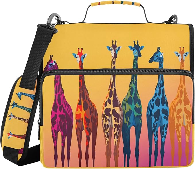 MNSRUU 3 Ring Binder Bag, 2 Inch D-Rings Easily Organizes 1 Inch Fits Letter Sized Paper, Funny Giraffe Large 3 Hole Zipper Binder Organizer for School Office Supplies