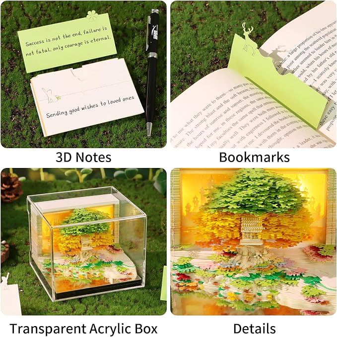 3D Time Piece Calendar, 2027 Desk Calendar With LED Light, 3d Tree Memo Pad Creative Desk Calendar, Christmas Gift for Colleague Friend, Desktop Decoration