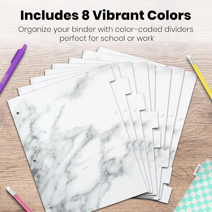 Yoobi Marble 8-Tab Binder Dividers, Poly, Sticky Labels, 4-Pack, Sturdy | 8-Tab Design, Sturdy Poly Construction, Blank Sticky Labels Included, 4-Pack