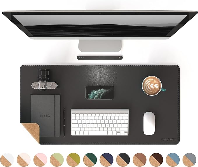 RENMTURE Dual-Sided Mouse Pad, Natural Cork & PU Leather Large Desk Pad for Office and Home Work, Desk Protector Non-Slip, Waterproof, Easy Clean (Black, 32"x16")