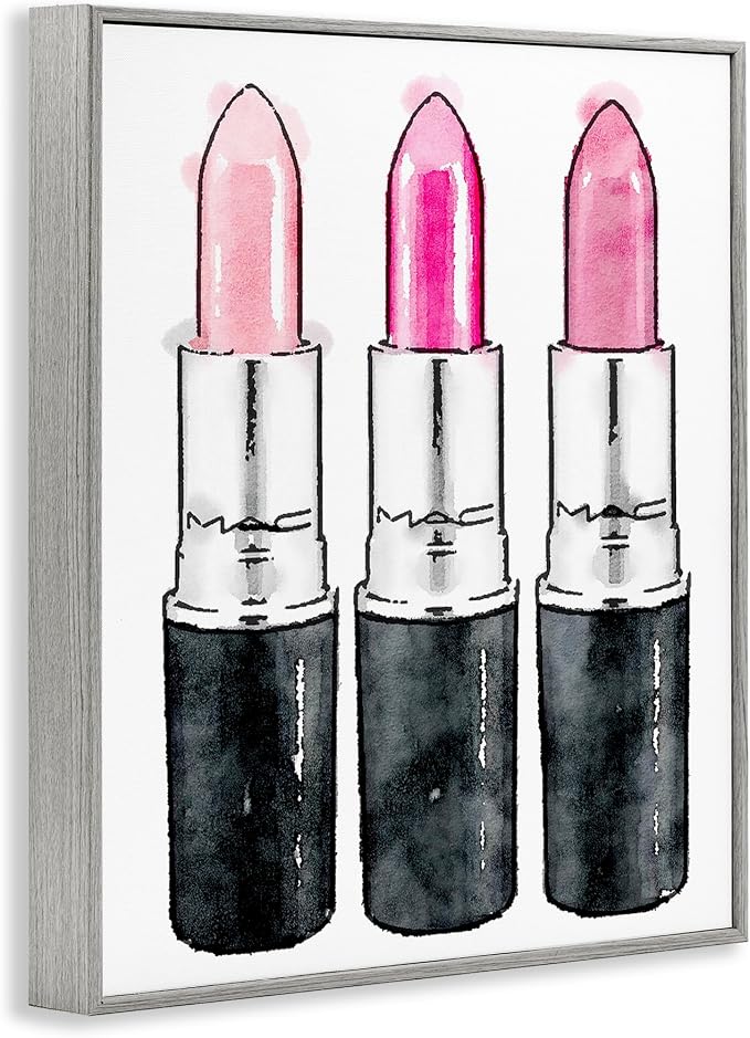 Stupell Industries 'Three Pink Lipsticks', Framed Giclee Art, Gray, 24 x 30 Inches, Easy to Hang and Sturdy, Made in USA, by Amanda Greenwood