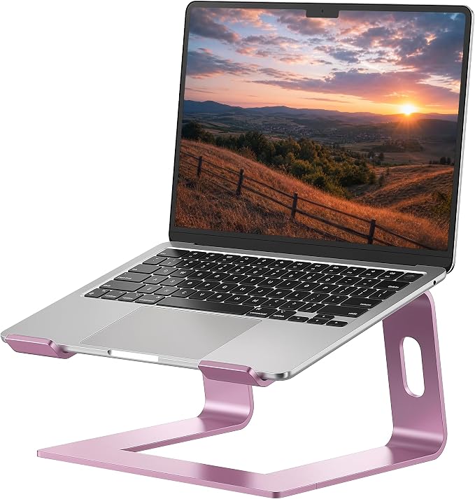 SOUNDANCE Laptop Stand, Aluminum Computer Riser, Ergonomic Laptops Elevator for Desk, Metal Holder Compatible with 10 to 15.6 Inches Notebook Computer, Pink