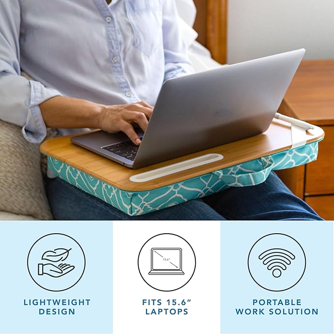 LAPGEAR Designer Lap Desk – Aqua Trellis, Fits 15.6” Laptops