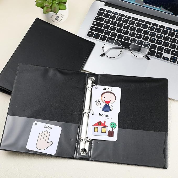 Resurhang 12 Pcs 1 Inch 3 Ring Binders 9.25 x 7.24 Inch Mini Small Black 3 Round Ring Binder with 2 Clear Pockets Fits 5 1/2 x 8 1/2 Binder Paper Pages Planner