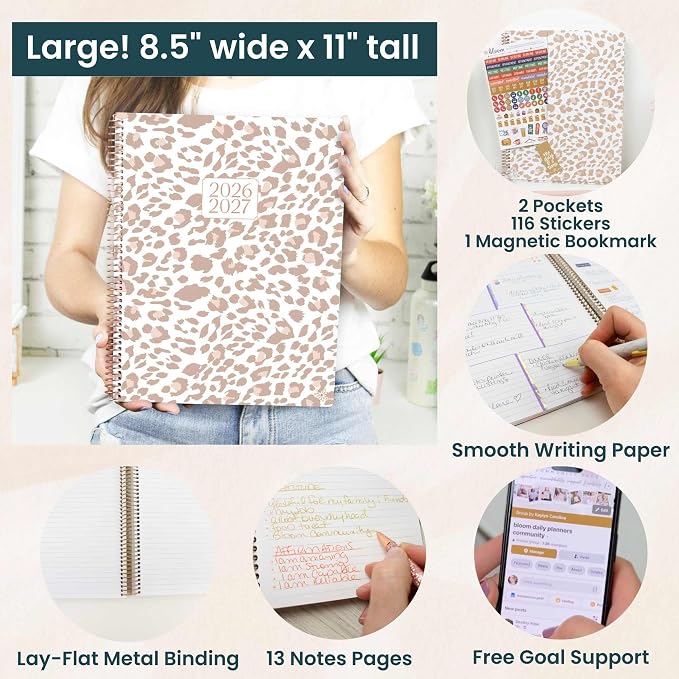 bloom daily planners 2026-2027 (8.5" x 11") Academic Year Day Planner (July 2026 - July 2027) - 13 Months Weekly & Monthly Agenda Organizer with Stickers & Tabs - Tan Leopard
