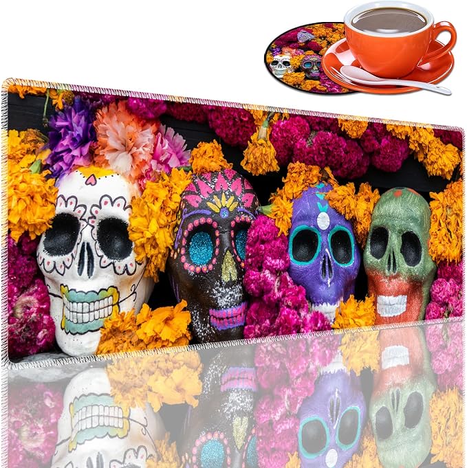 Desk mat Personality Pattern Large Protective Mat, Smooth Surface Soft Mousepad, Waterproof Non-Slip Desk Mat, 31.5x11.8 in Sewn Edge Office/Home Desk Mat, Candy Skull
