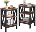 VECELO End Table Set of 2, Bedside Table, 24" Tall Living Room End Tables, X-Design Reinforced Nightstands, Side Table with 3-Tier Storage Shelves for Small Spaces, Office, Bathroom, Bedroom, Brown