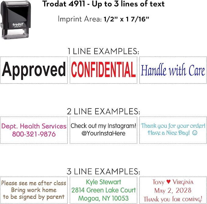 Trodat 4911 Return Address Stamp - Custom Text Stamp - Choose from Many Fonts & Colors!