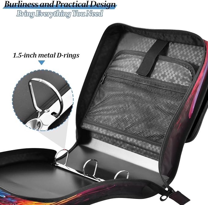 Dragon Fire Black Print Zipper Binder Bag 3 Ring with Shoulder Strap & Handle Multi Pocket Binder Organizer Bag Large Capacity for School Office Supplies