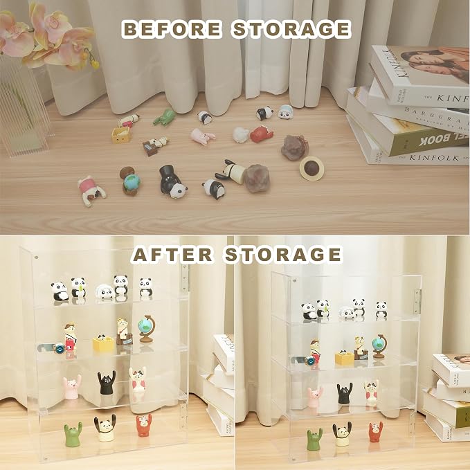4 Shelf Acrylic Display Case with Lock, Cabinet for Collectibles | Clear lockable countertop showcase, vitrinas para colecciones, small case for figures, jewelry, bobblehead, perfume, knife