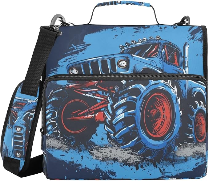 Truck Blue 3 Ring Binder Bag 1.5 inch Binder Organizer with Zipper Shoulder Strap 500 Sheet Documents Storage for School Office