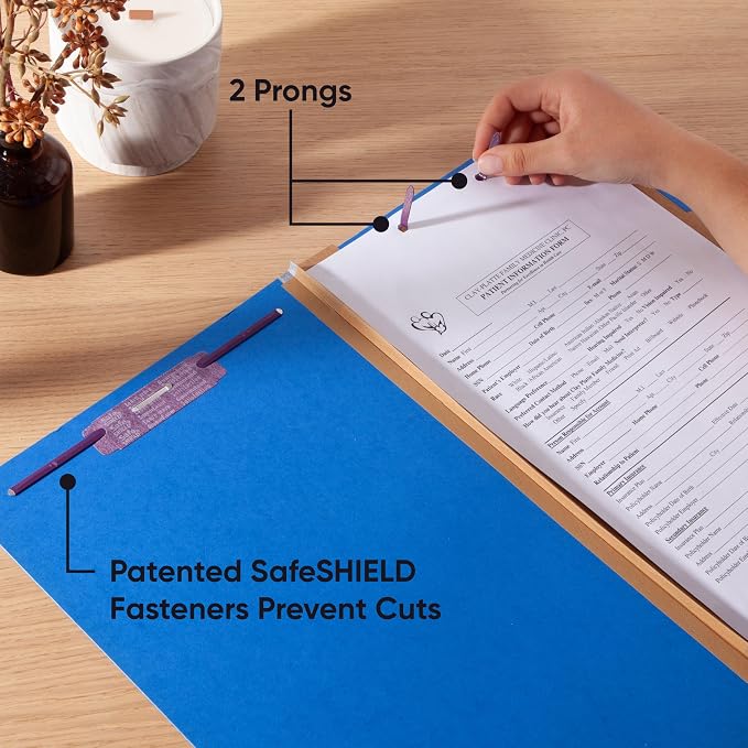 Smead Pressboard Legal Size File Folders with SafeSHIELD Fasteners, 2 Dividers, 2" Expansion, Office Folders, Paper Holder, Dark Blue, 10 per Box (19035)