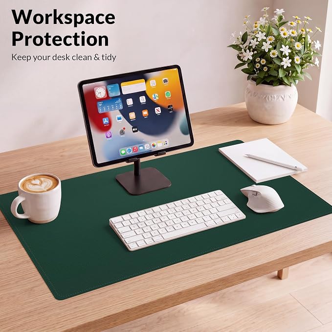 AFIING Cork Desk Mat, Dark Green, 35.4" x 17",Desk pad Protector | Dual-Sided Cork & PU Leather, Large Mouse Pad, Non-Slip & Waterproof