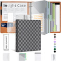 Grid Leather 3 Ring Binder 1 Inch, with Clipboard Notepad&5 Dividers with Pockets, Labels,PU Clipboards for School Office(Black,Letter Size)