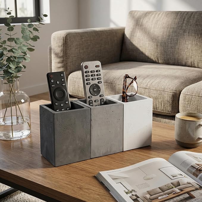 MyGift Pen Holder Pencil Holder For Desk,Pen Cup Holder For Desk,Concrete Desktop Pencil Cup,Modern Gray-Tone,Set of 3 | Functional Minimalist Pen Holder, Stylish desktop organizer keep writing essentials neatly arranged for Home and Office Desks