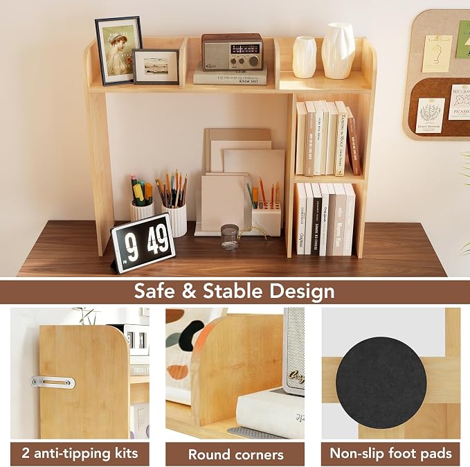 WAYTRIM Desk Shelf, Desk Hutch 3-Tier Desktop Bookshelf & Desk Organizer Shelf for Top of Desk, Wood Desktop Storage Shelf for Dorm, Office, Small Space, Desk Organizers and Accessories