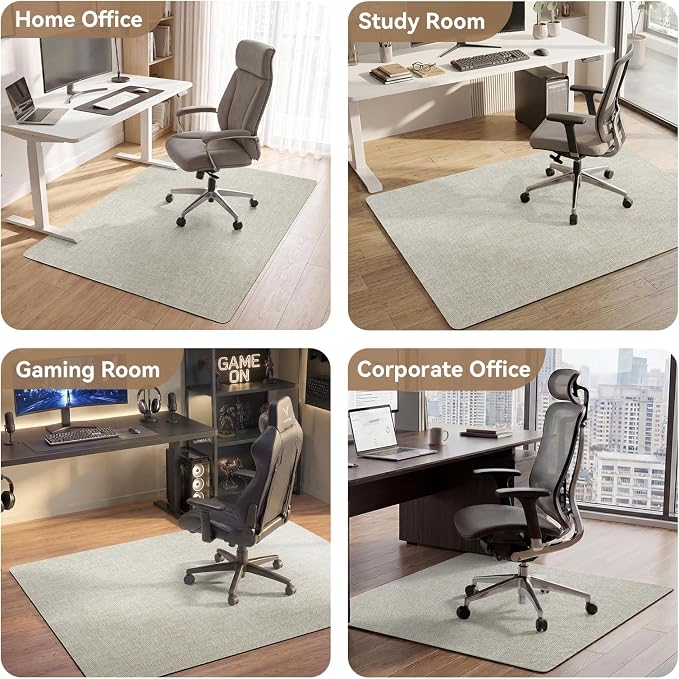 Office Chair Mat for Hardwood Floor Non Slip Protector Beige 35"x53" | PU Self-Adhesive Rolling Chair Mat for Under Desk, Large Duty Hard Floor Protectors for Wood/Tile, Desk Rug for Home Office